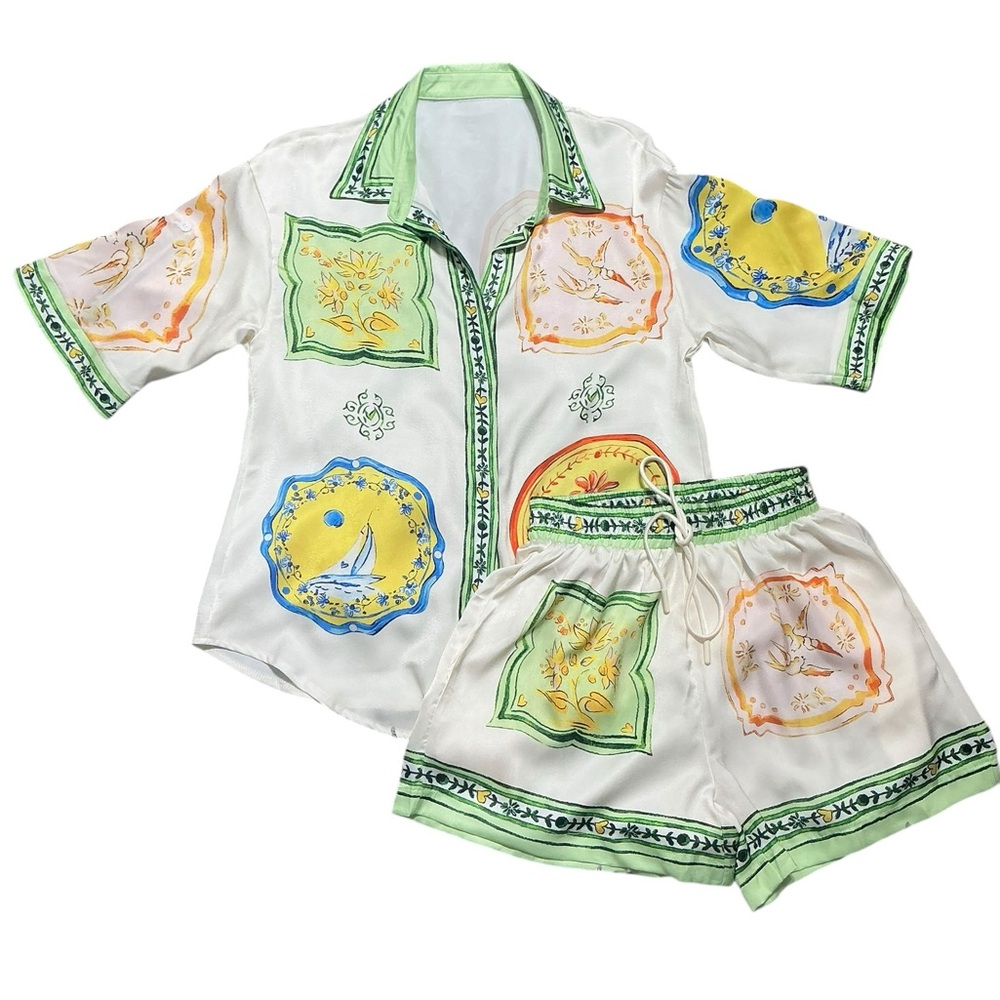 Mediterranean Medallion 2 Piece Short Set S $100 Retail NWOT - Picture 5 of 15